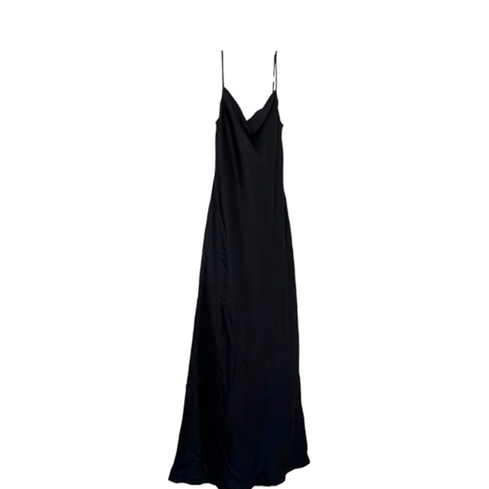 NWT $595 L’Agence Arianne 100% Silk Black Maxi Dress, Sz 6/8, S/M